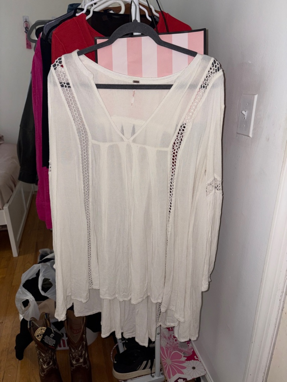 Free People white Crochet-Accent Boho Tunic